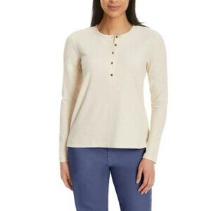 GH Bass & Co Women's Textured Henley Top Tan NWT